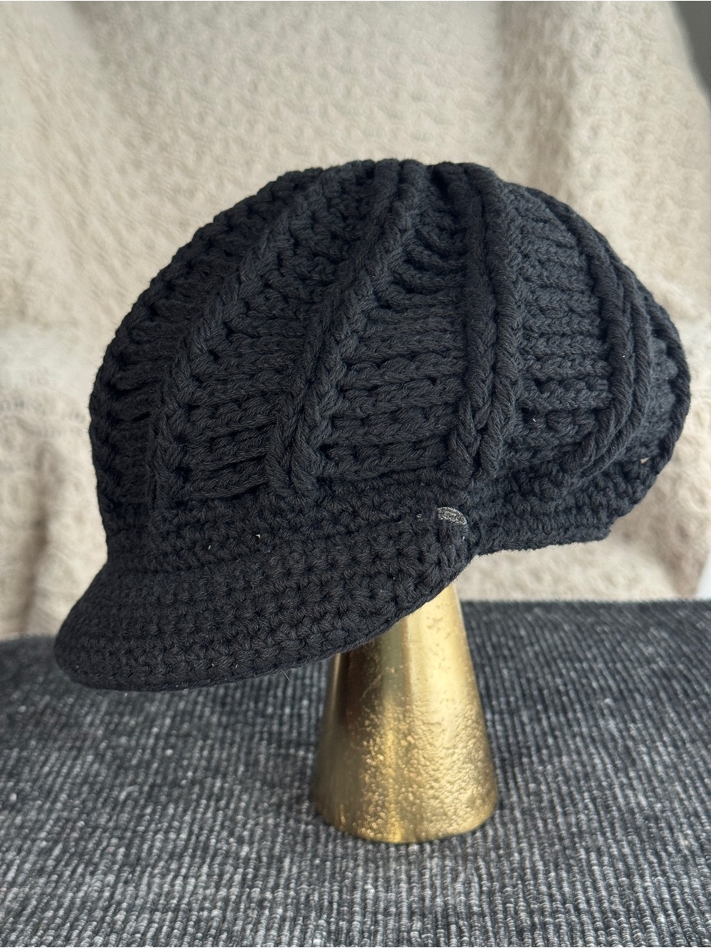 Black Knit Cotton Baker Boy Newsboy Cap Hat